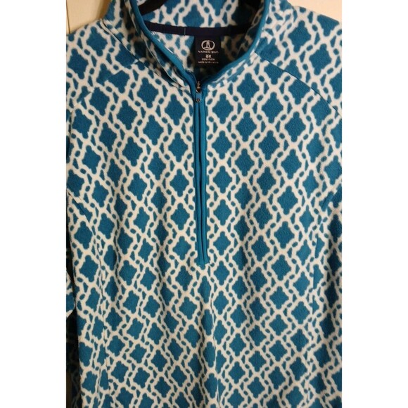 Lands End Womens 2x Fleeze Pullover 1/4 Zip Blue-White Outdoors Hike Camp Fish - Picture 2 of 16